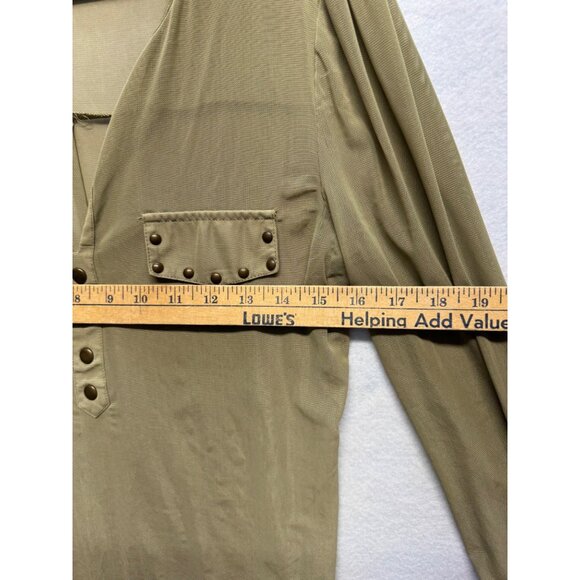 Eden & Olivia Womens Olive Long Sleeve Button Down Blouse Top Size Small - Picture 7 of 7